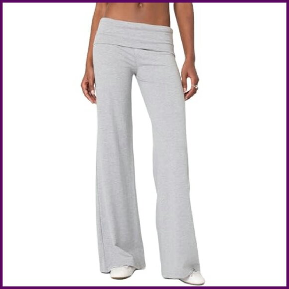 Flare Leggings Fold Over Waist Bootcut Yoga Pants Stretch Polyester Blend - Picture 2 of 7